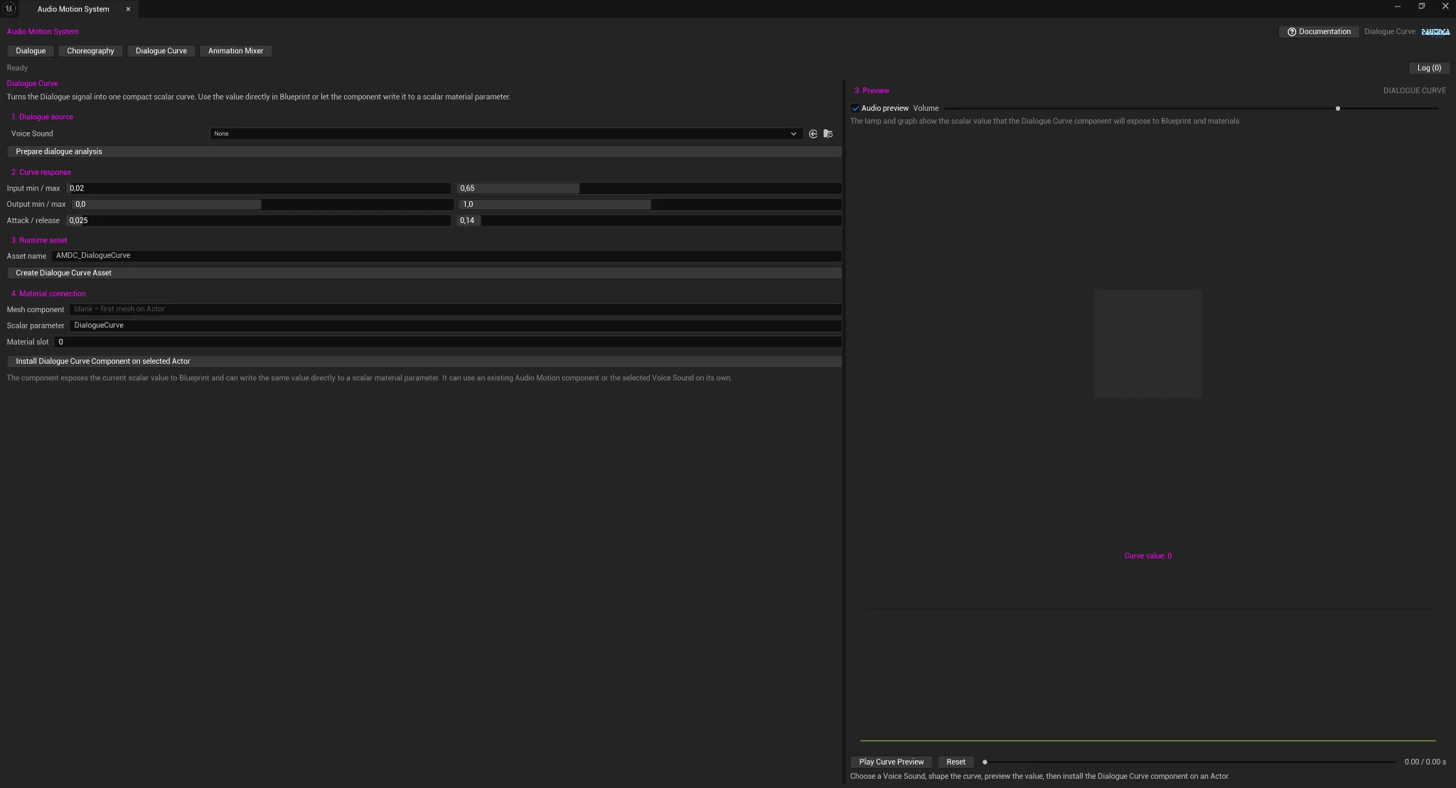 Dialogue Curve workspace